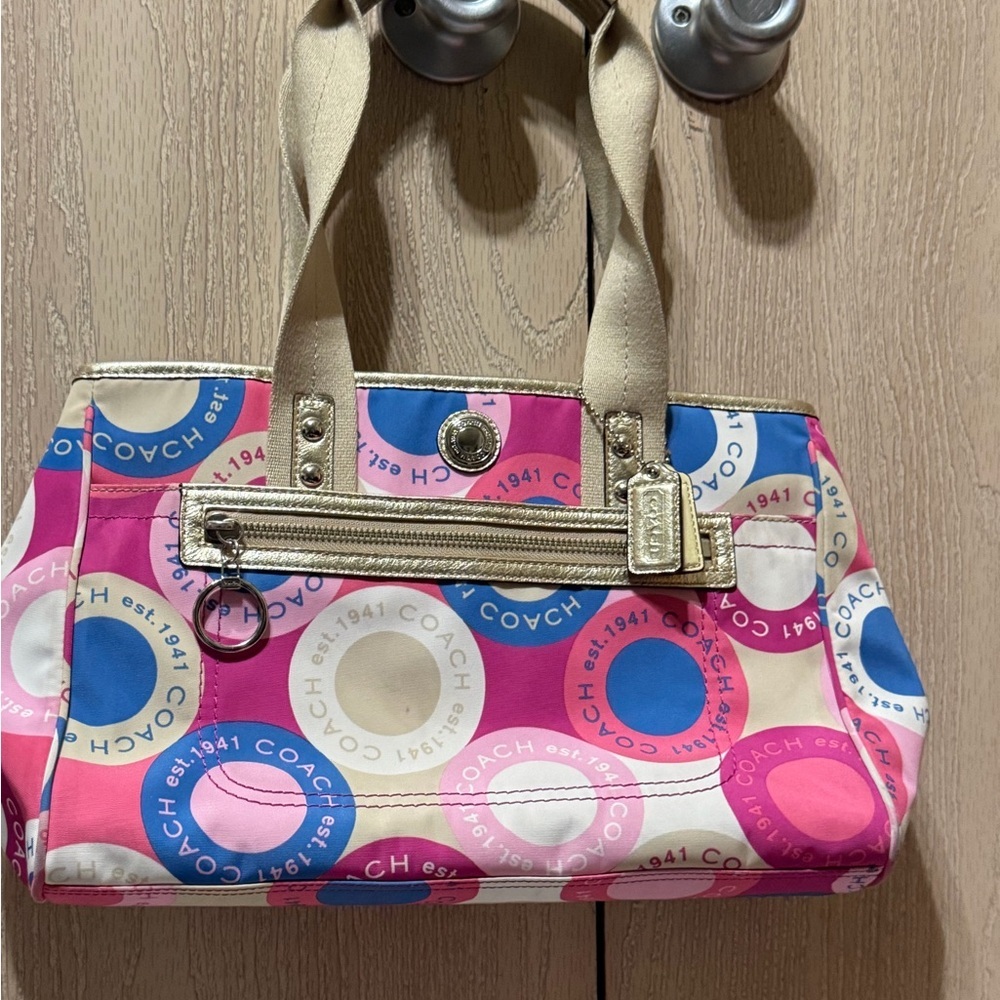 Coach Multicolor Tote with Pink and Blue Accents